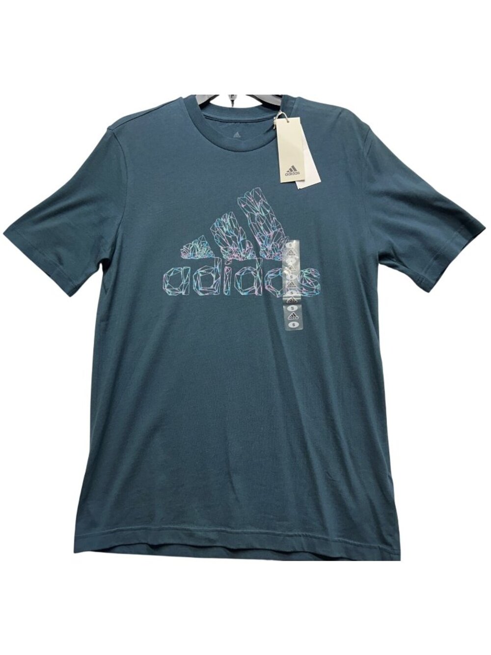 Adidas Mens Small Blue Graphic Logo T-Shirt With Tags Crew Neck w FLAW